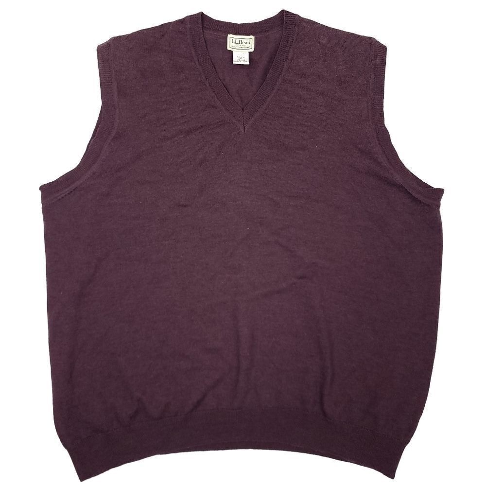 LL Bean Wool Sweater Vest V-Neck Mens XL Purplish Brown Casual Outdoors